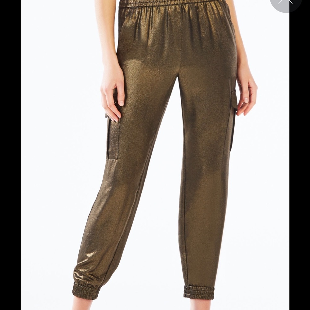 Bcbgmaxazria metallic gold cian pants