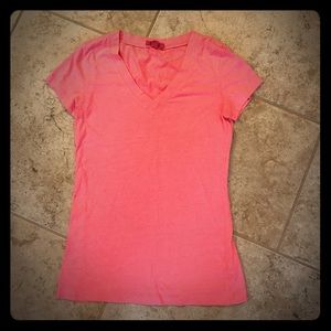 Plain bright pink V-neck tee