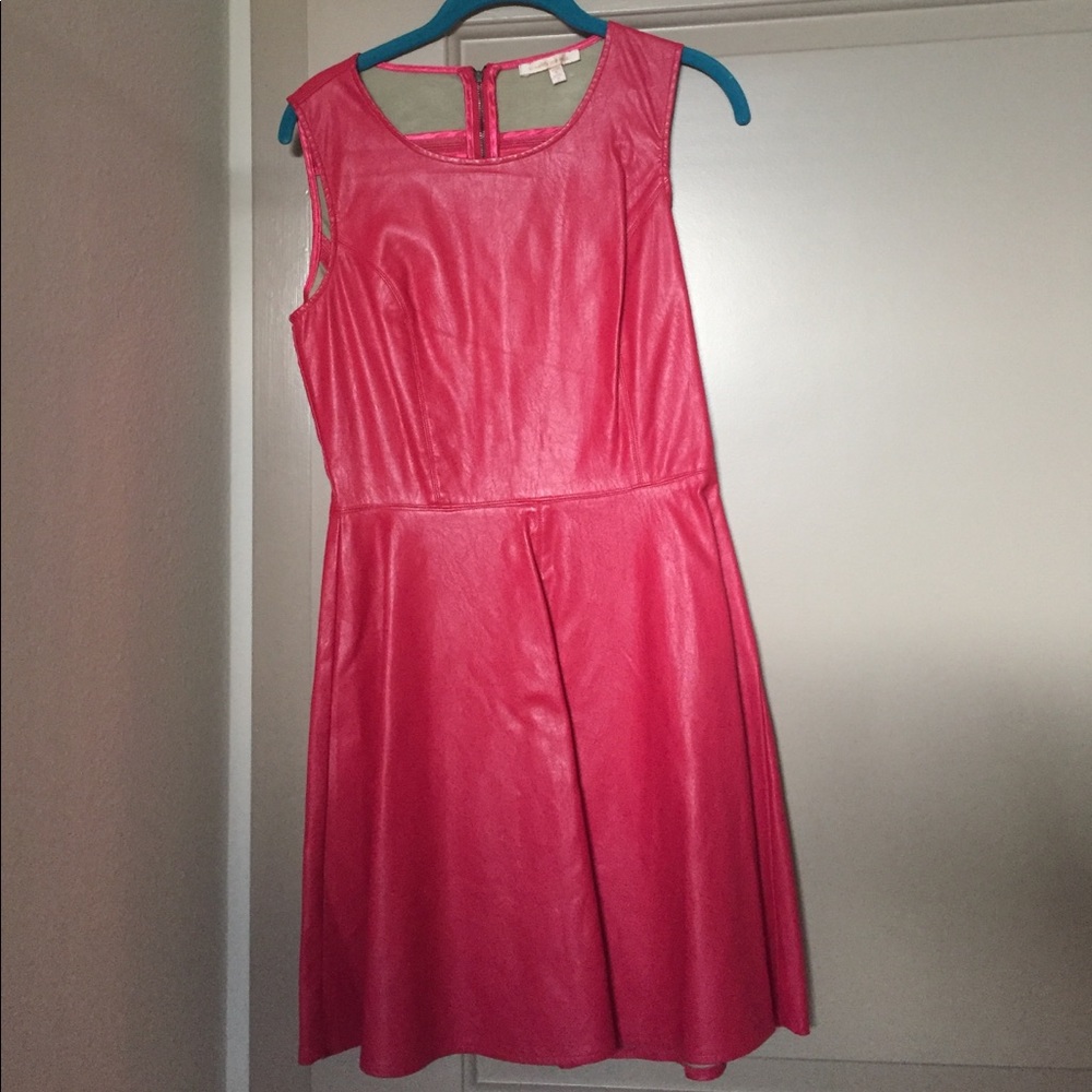Faux leather dress in a dark pink.