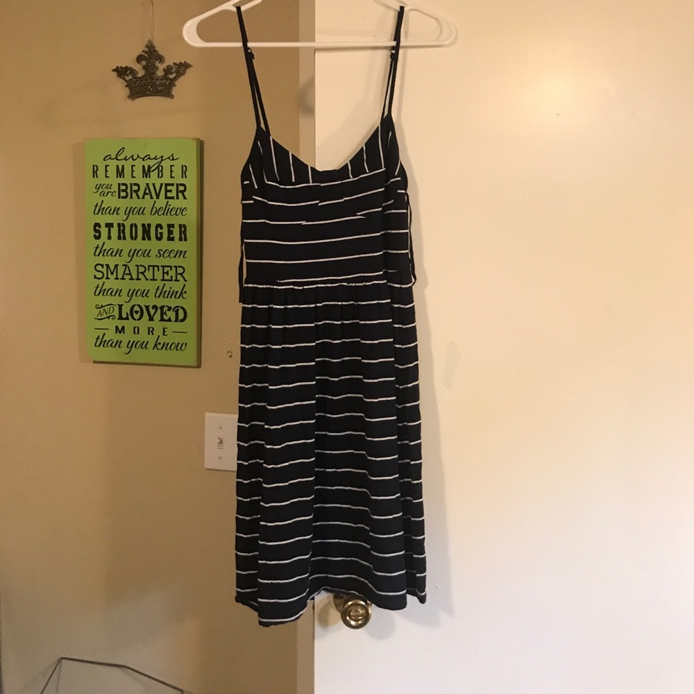 Blue and white striped dress