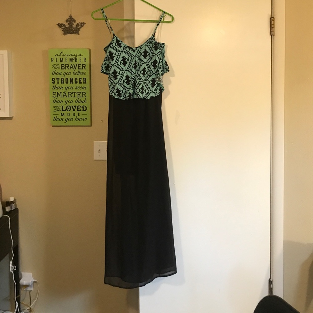 Teal and black maxi dress