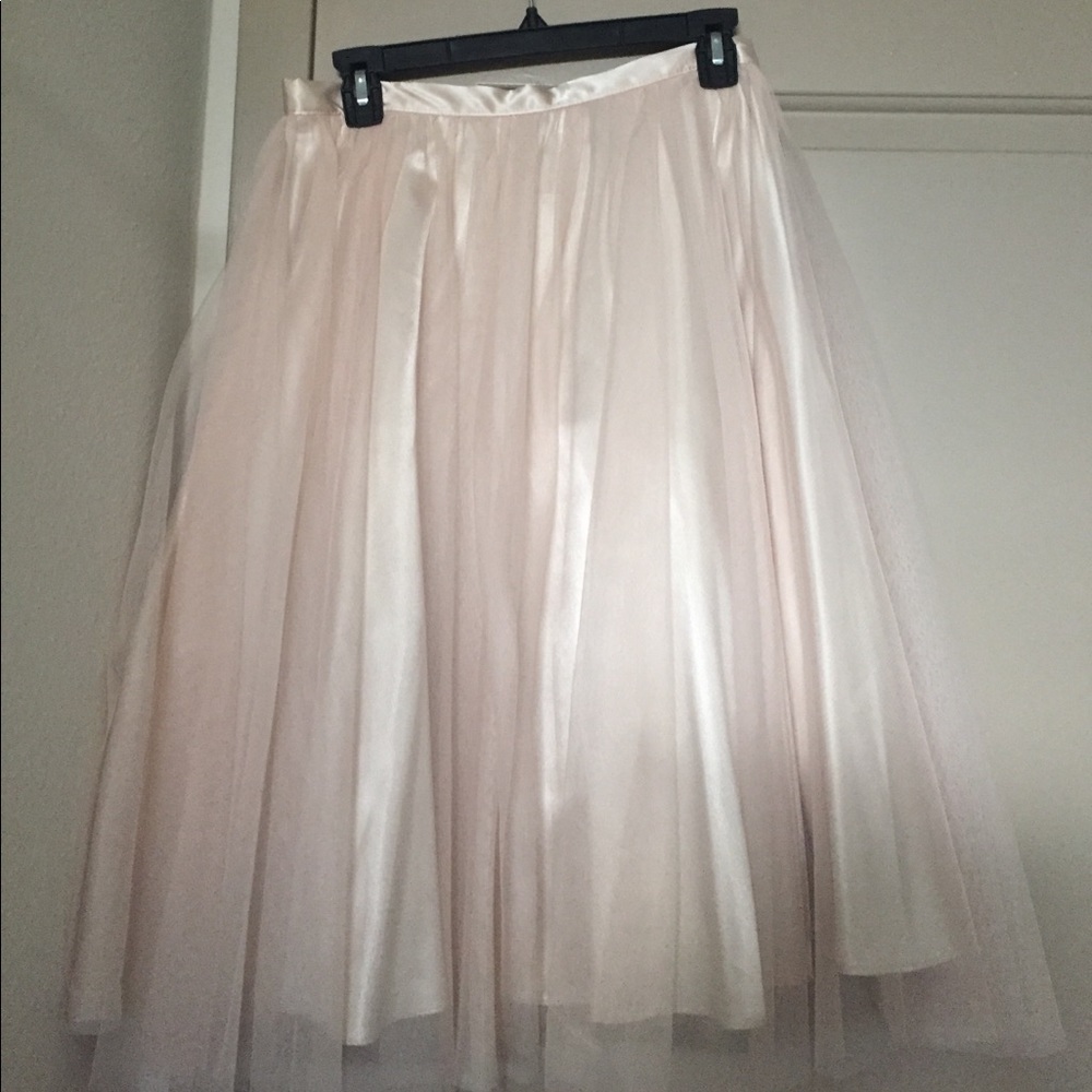 Blush tulle midi skirt.