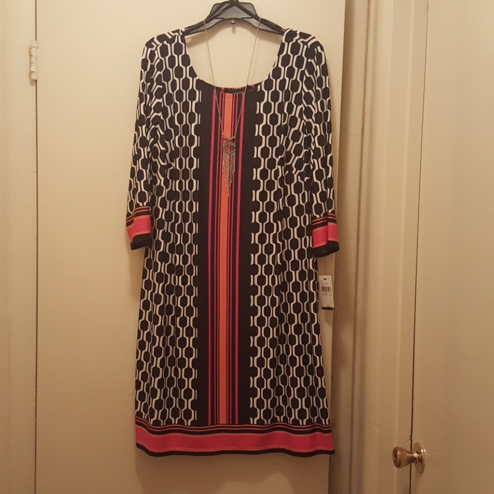 3/4 Sleeve Black, White and Pink dress.