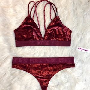 XS/L VELVET VS PINK Bralette Thong Set Ruby Red