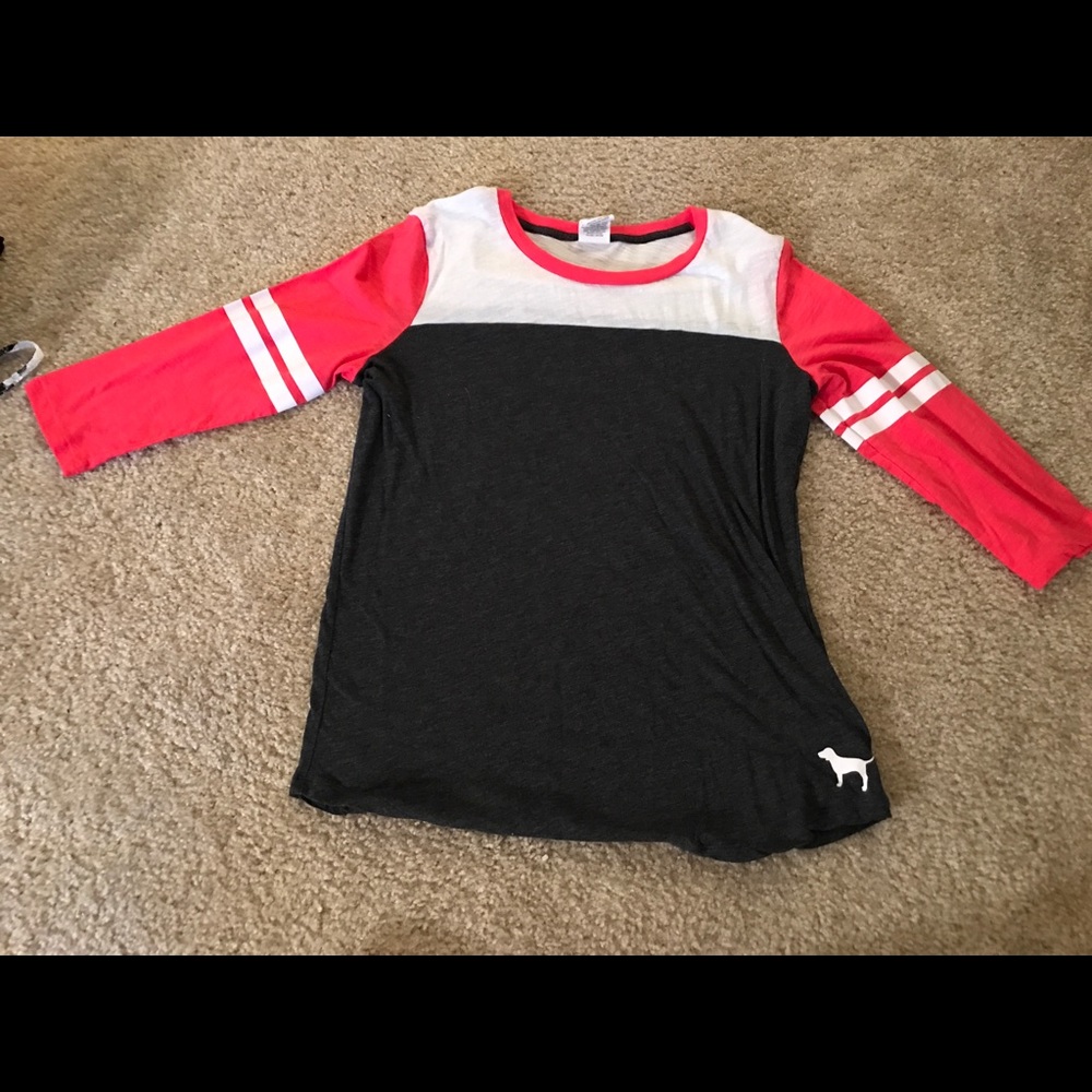 PINK 3/4 sleeve gray, white and pink shirt