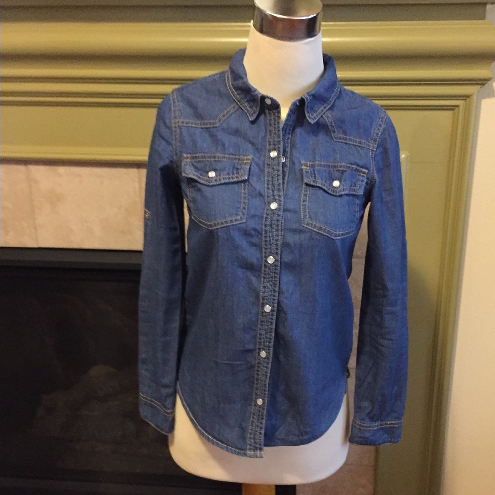 Forever 21 Girls hip denim shirt w/snaps 11/12