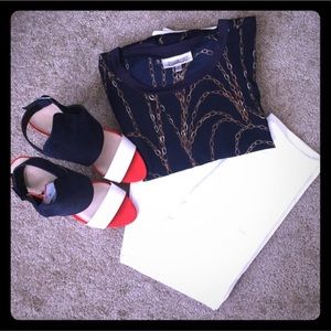 Zara navy blue, orange and white sling back heels