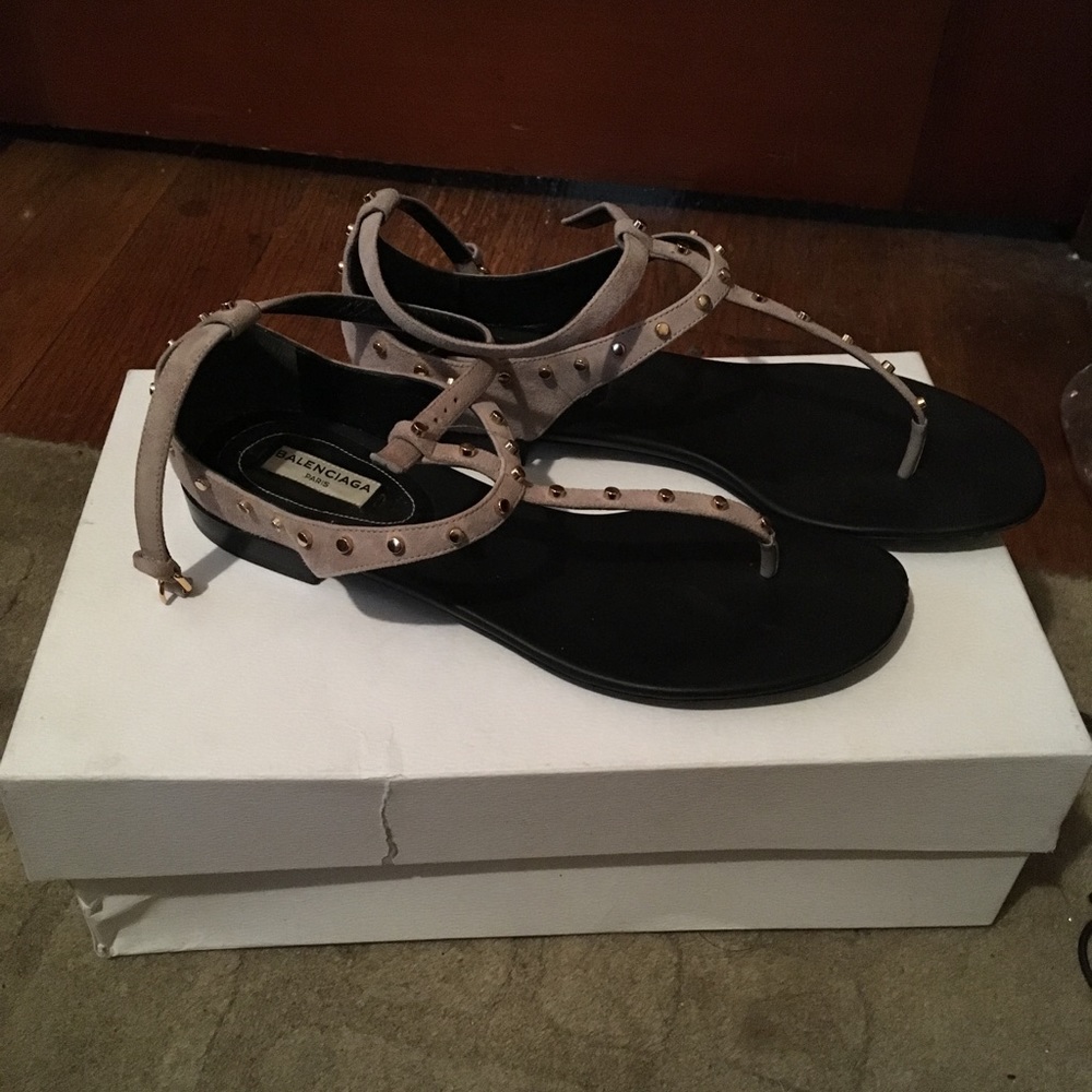 Balenciaga suede sandal,  gold studs, like new!