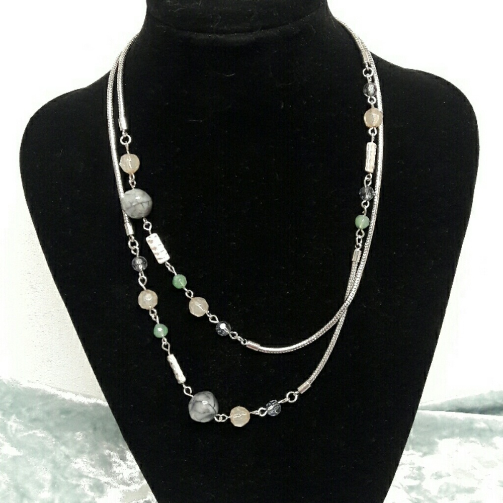 LOFT Beaded Silver Necklace