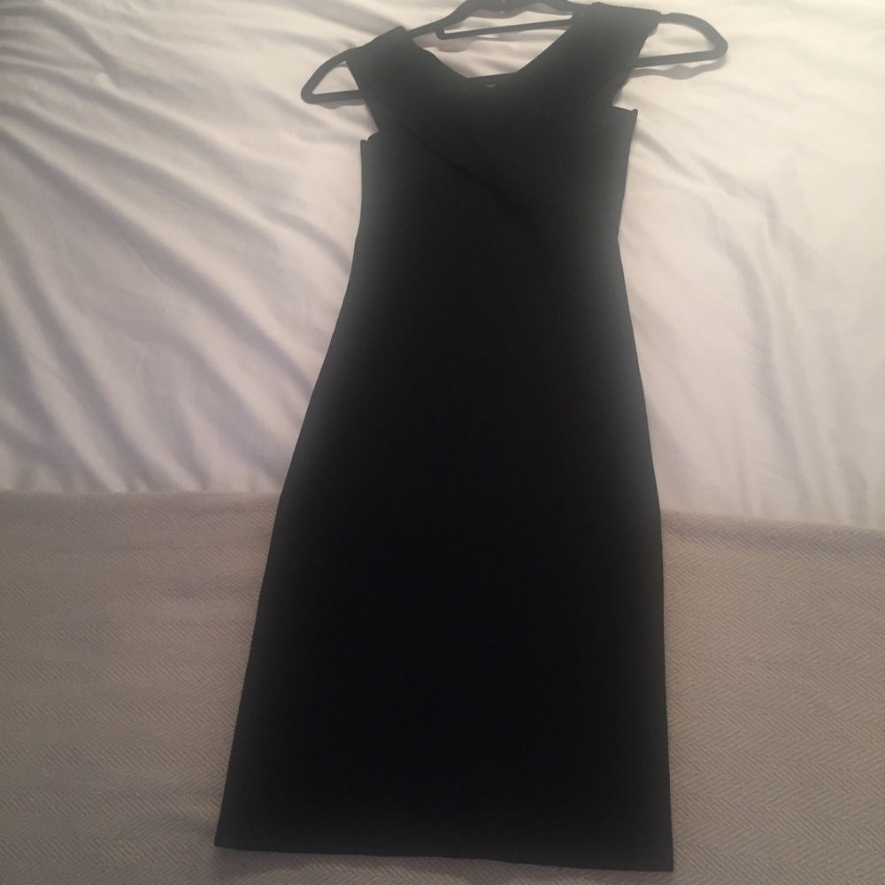 Black mini bandage off the shoulder dress