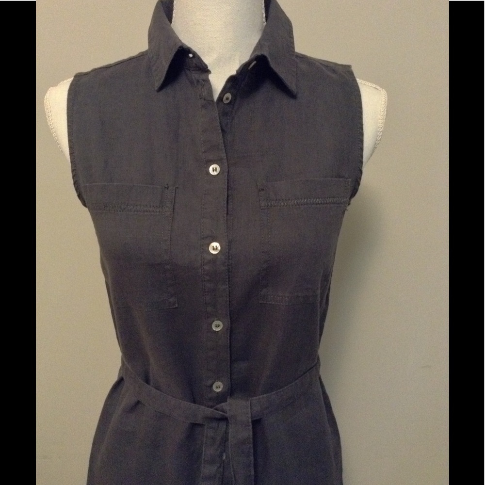 Sleeveless linen shirt dress