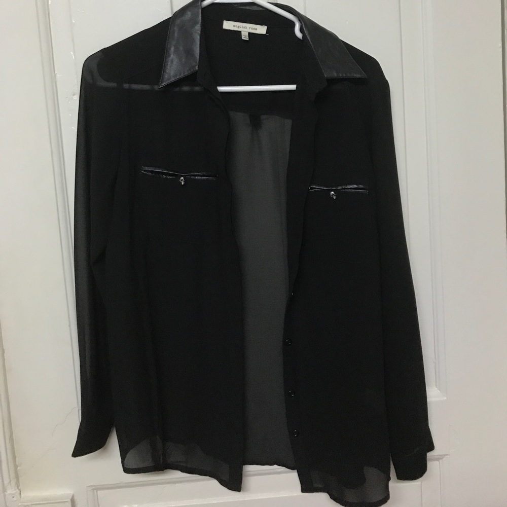 Black chiffon black button down with skull detail