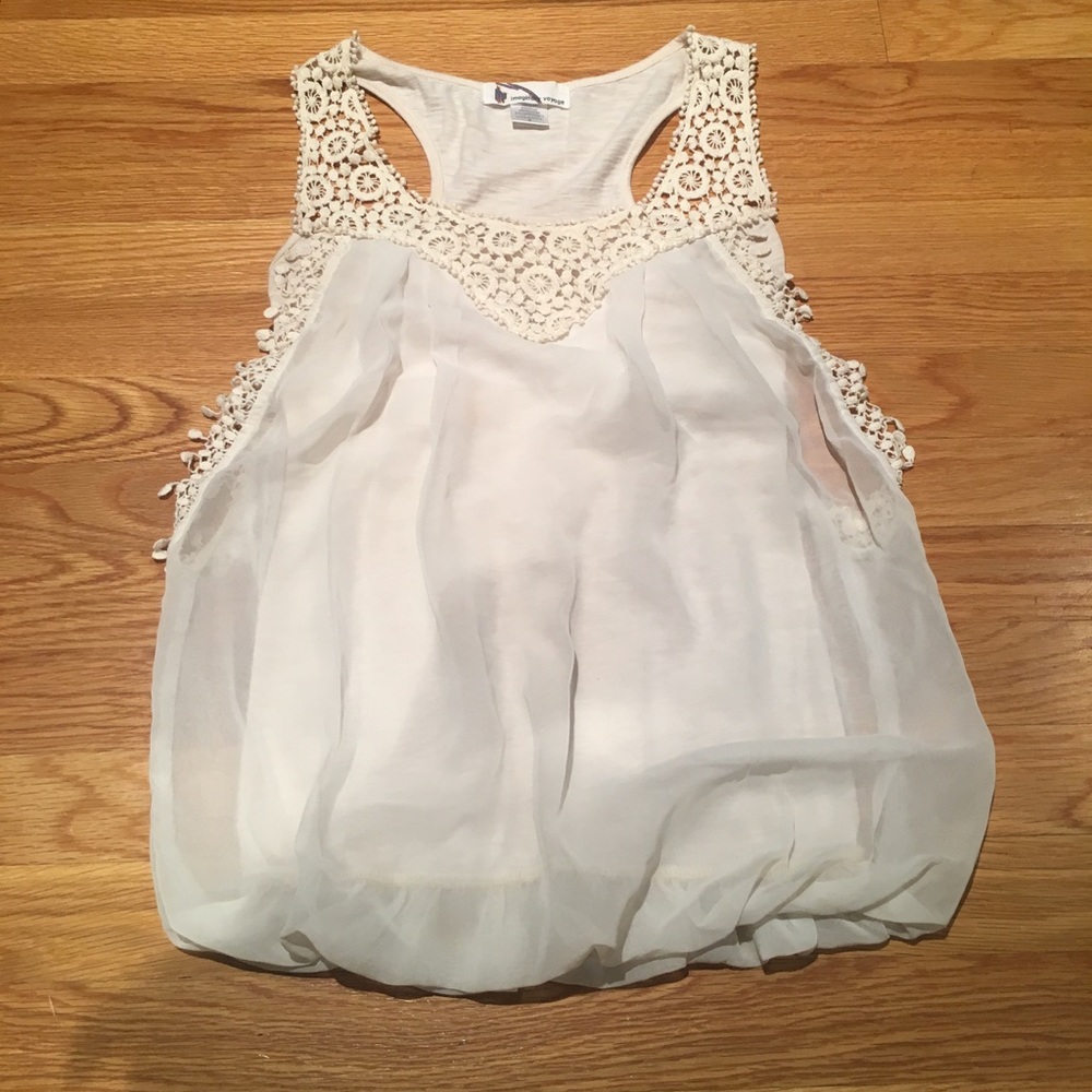Sm Off White Tank w/Layered Tulle and Crochet Edge