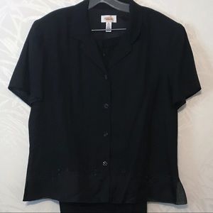 Talbots Black Top & Pants Set Size 16 Silk Trim
