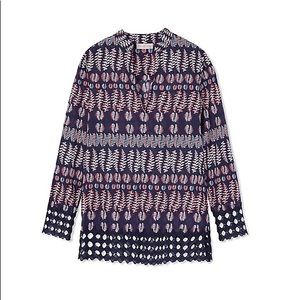 NWT Tory Burch Navy Cotton Crochette Tunic sz 14