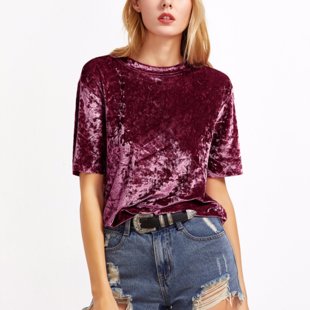 NWT Trendy Burgundy red crushed velvet Tee