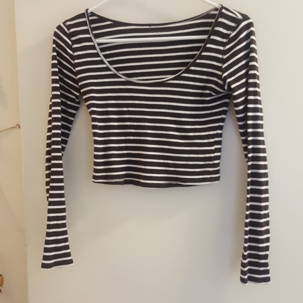 Brown and white striped crop top