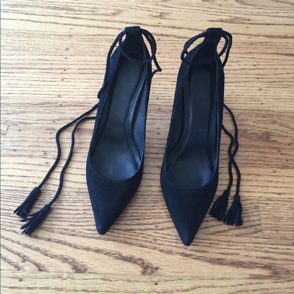 Joie Black Suede Tassel Heels - Picture 2 of 2