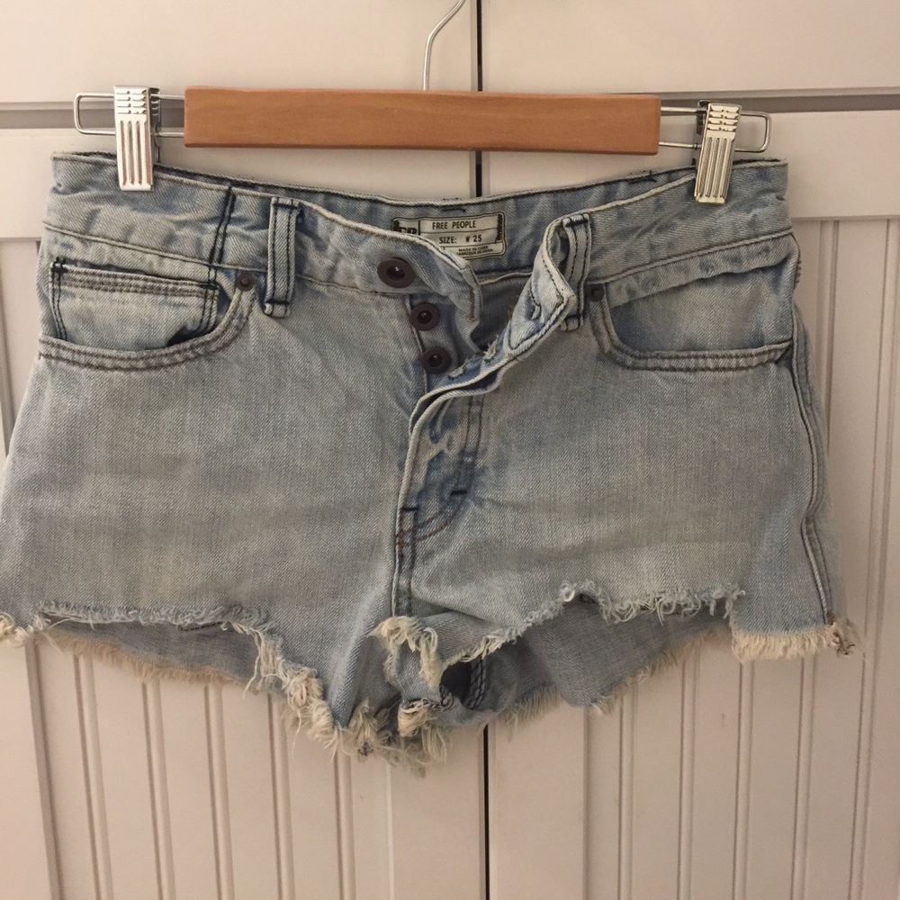 Free People cheeky light blue frayed shorts