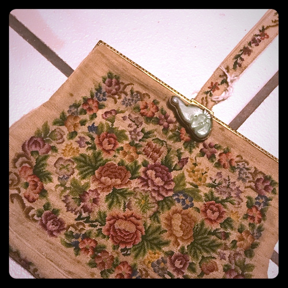 Vintage Embroidered Brocade Wristlet Clutch Purse