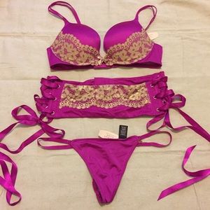 Victoria's Secret Magenta and Gold Lingerie Set