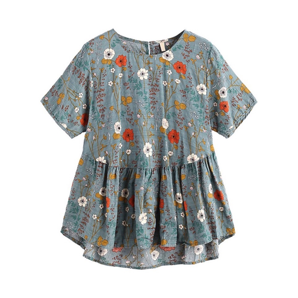 FLORAL PEPLUM SHORT SLEEVE BLOUSE