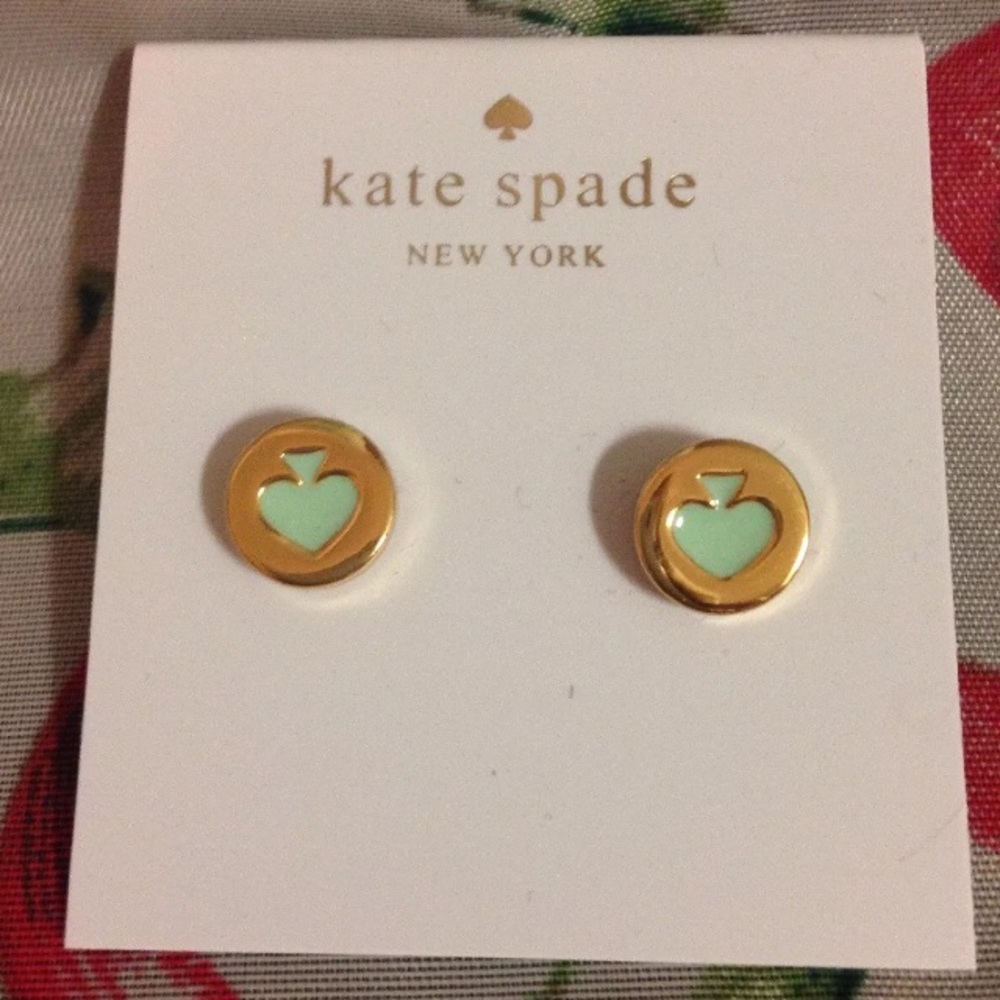 KATE SPADE Spot The Spade Studs. Mint Green. NWT - Picture 2 of 5