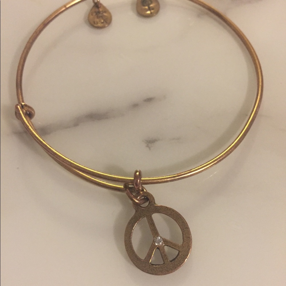 Alex & Ani peace sign with crystal charm bracelet
