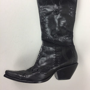 BCBGirls Women's Black Leather Cowboy Style Below