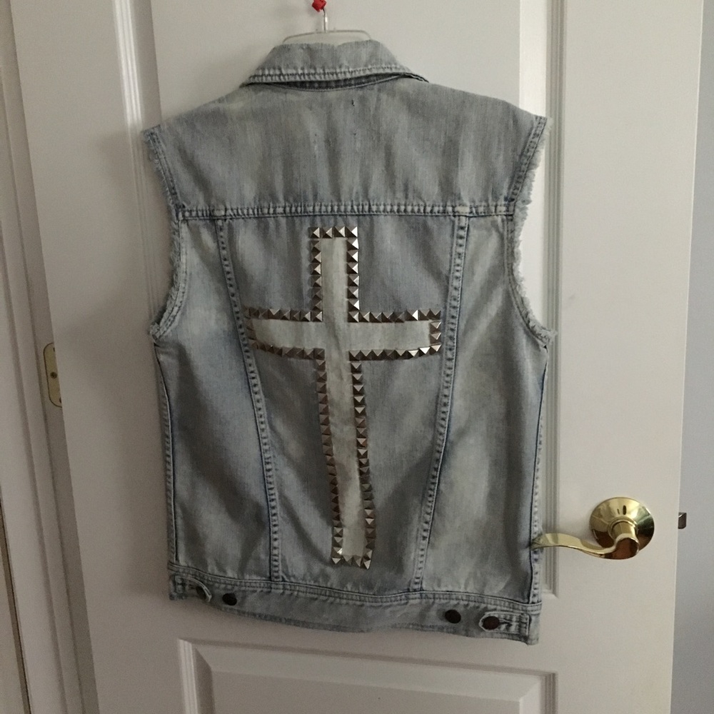 vintage denim urban outfitters vest  cross on back
