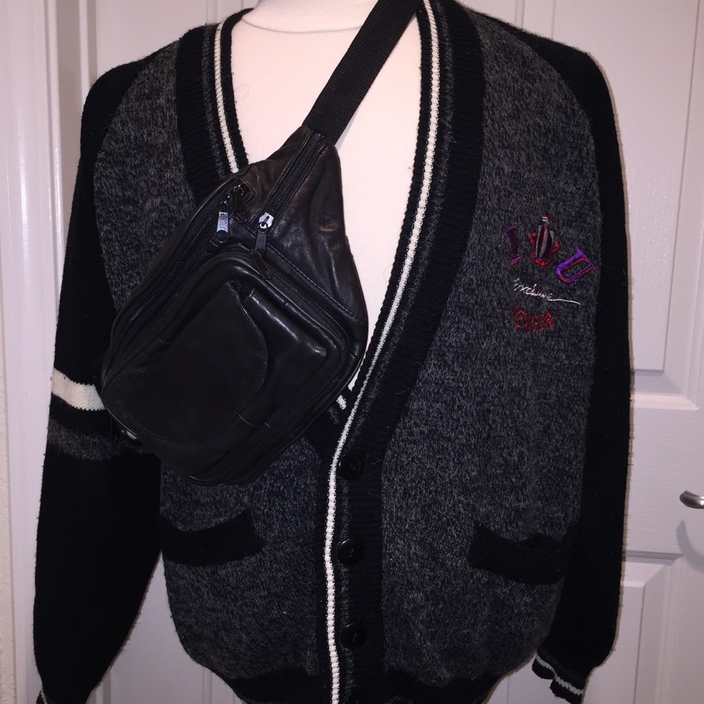 VINTAGE IOU I.O.U. Cardigan Sweater 80's Retro L