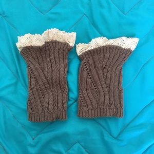 Crocheted Brown & Cream Laced Mid-Calf Boot Sock