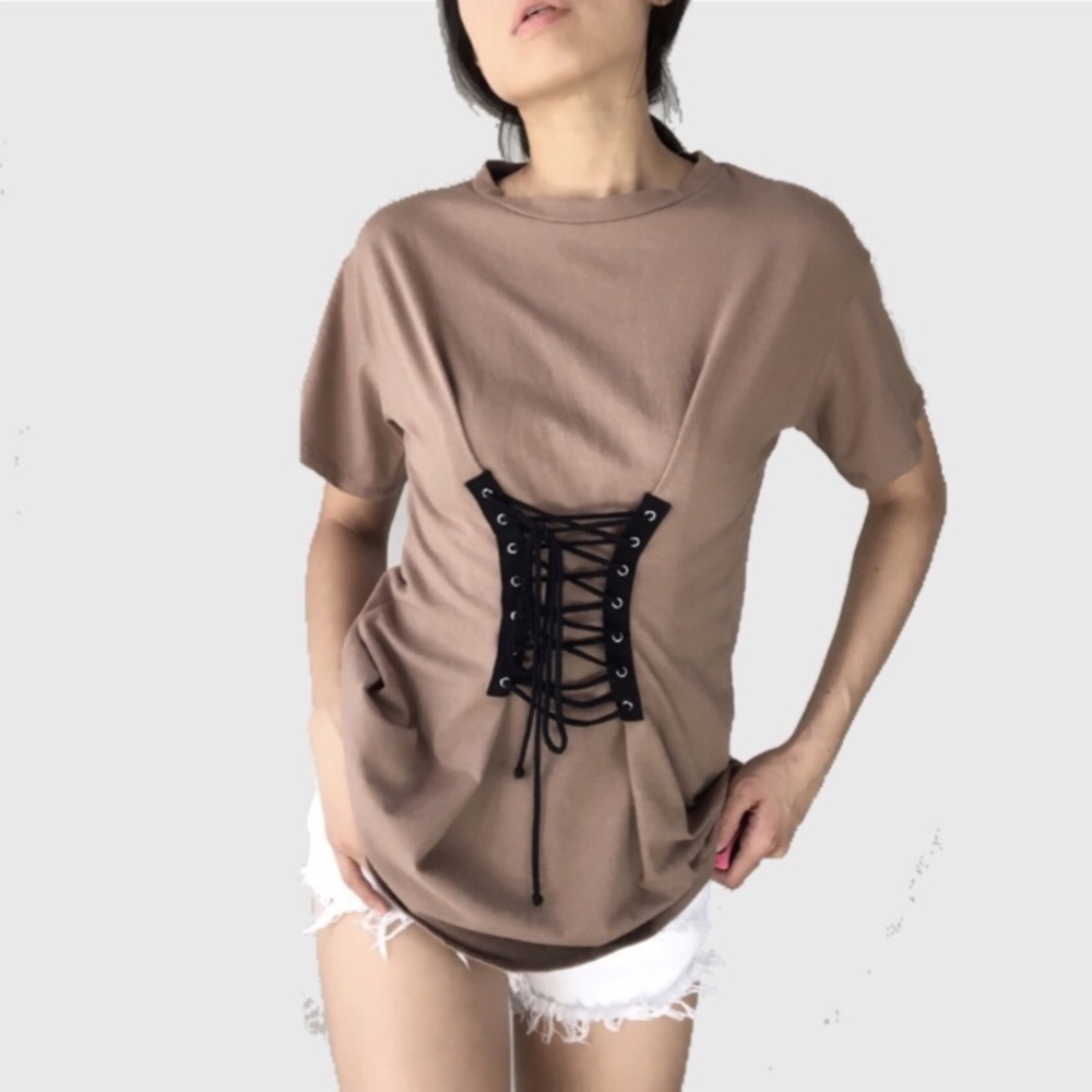 Celebrity tan nude corset tshirt - Picture 3 of 6