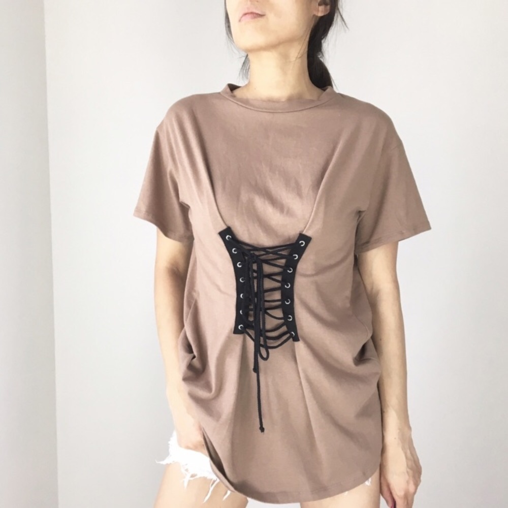 Celebrity tan nude corset tshirt - Picture 4 of 6