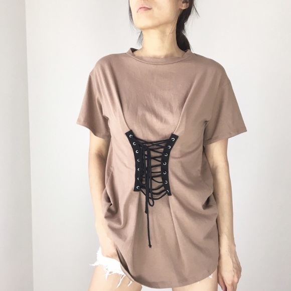 Celebrity tan nude corset tshirt - Picture 4 of 6