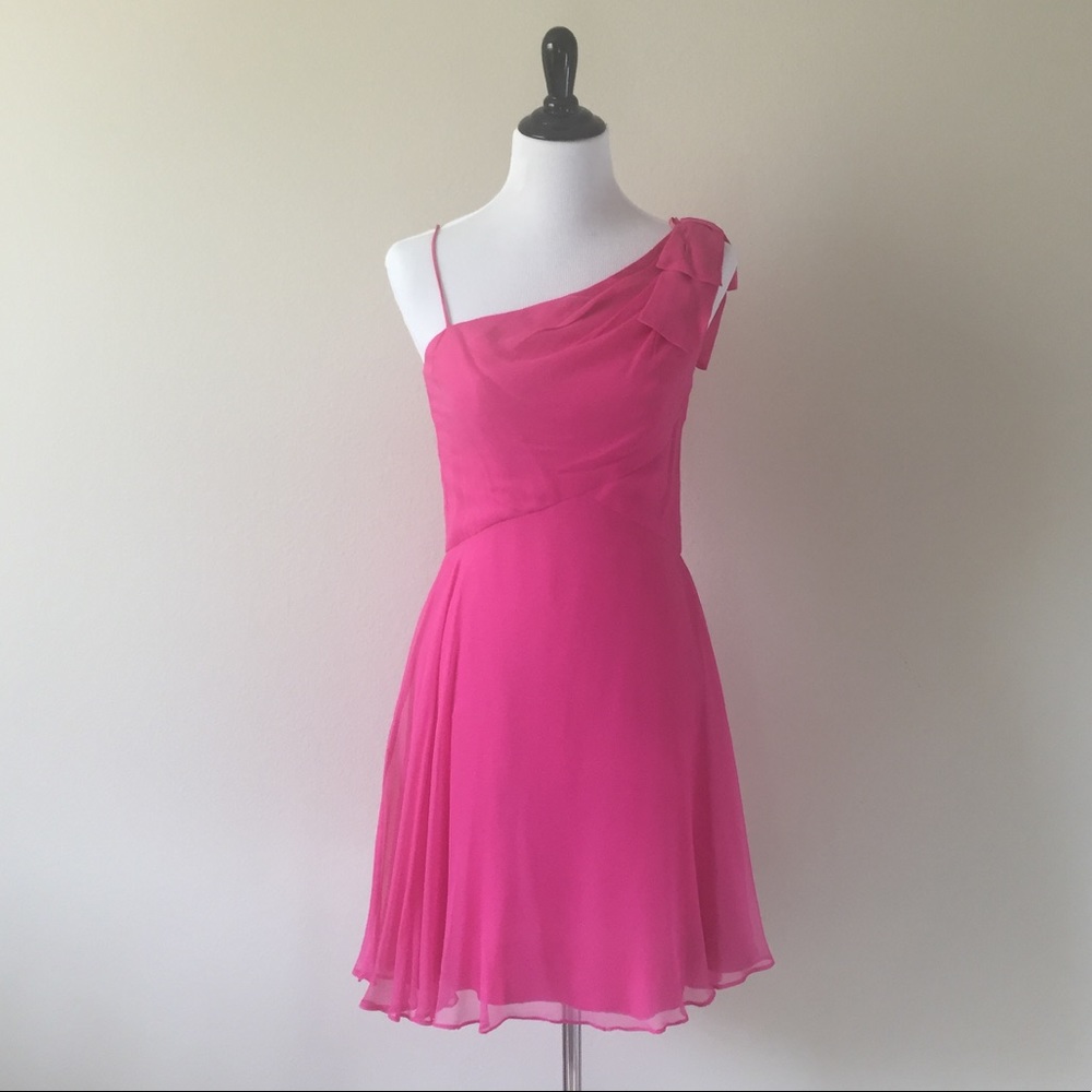 Vintage Joseph Magnin chiffon dress in fuschia.