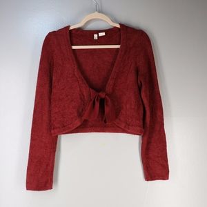 Moth Cropped Sweater / Shawl in Ruby Red