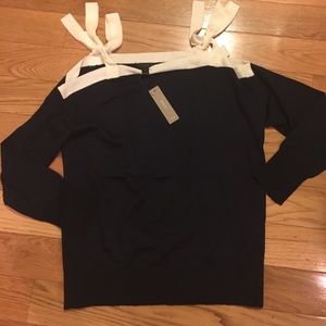 Navy cold shoulder sweater