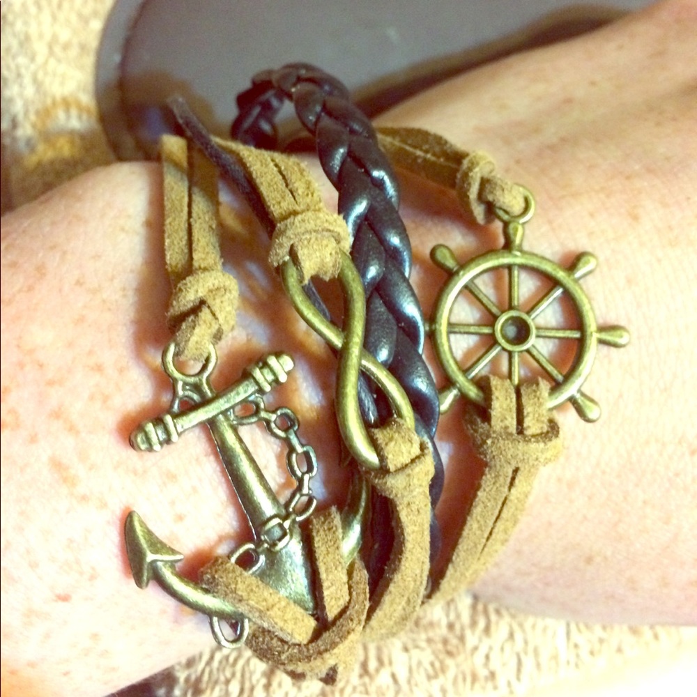 NWOT Leather Nautical Anchor Layered Bracelet