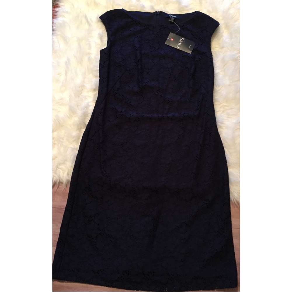 Chaps size 4 lace dress navy blue nwt