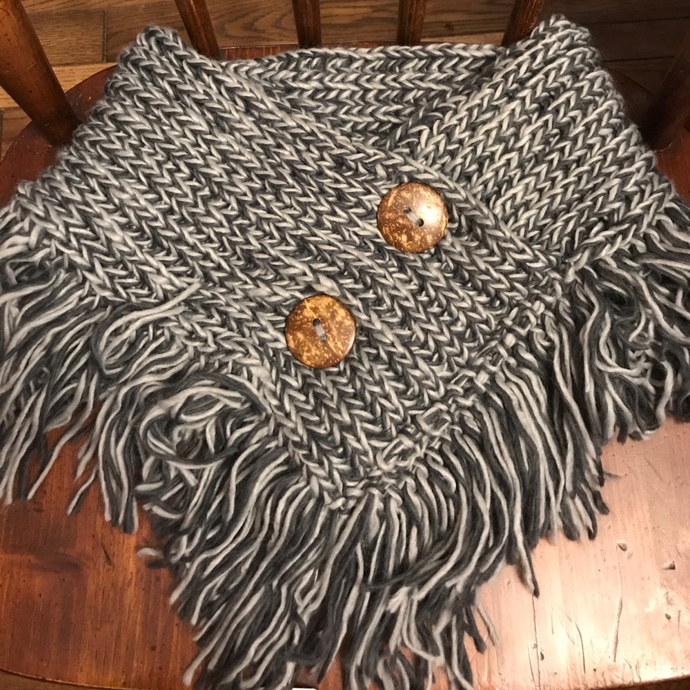NWT blue and grey knit scarf with button