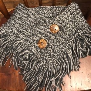 NWT blue and grey knit scarf with button