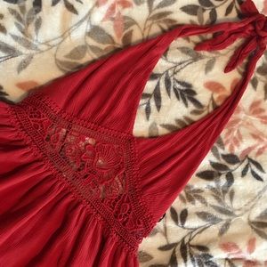 Halter red dress with lace detailing