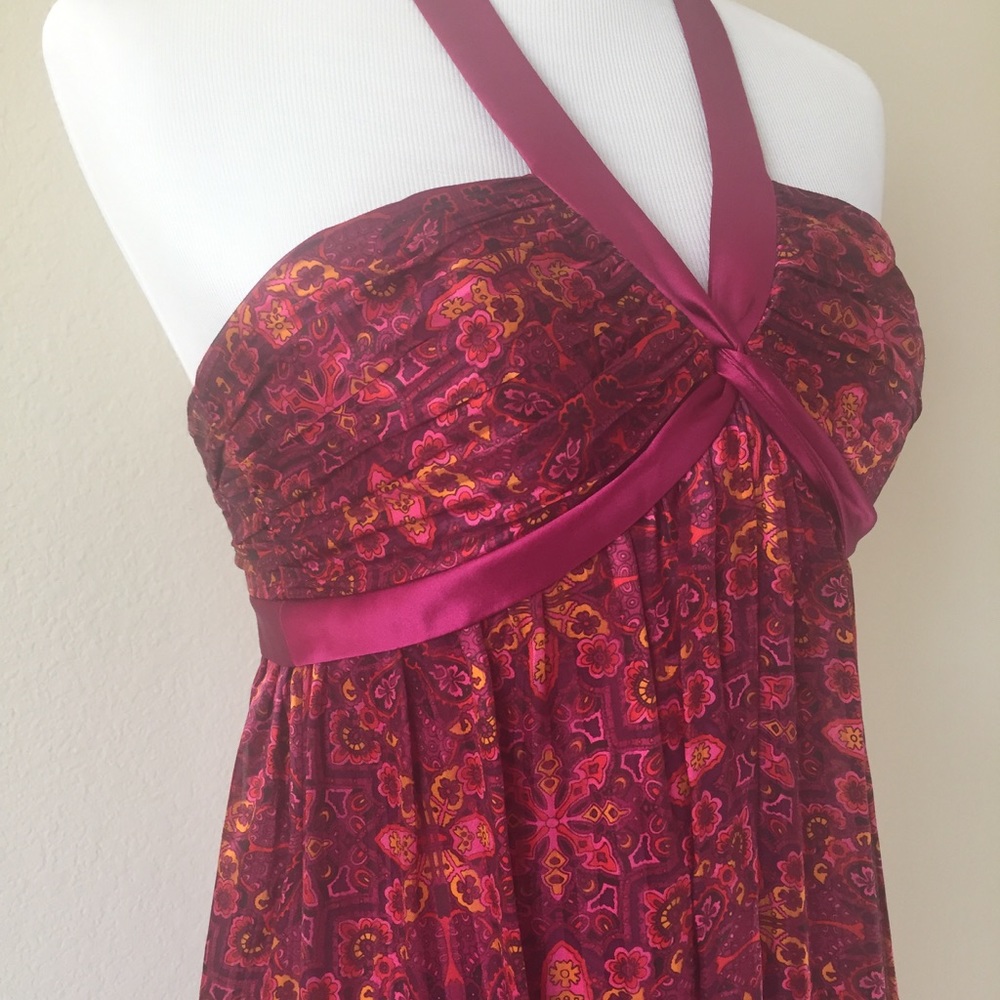 Silk maxi halter dress in paisley print