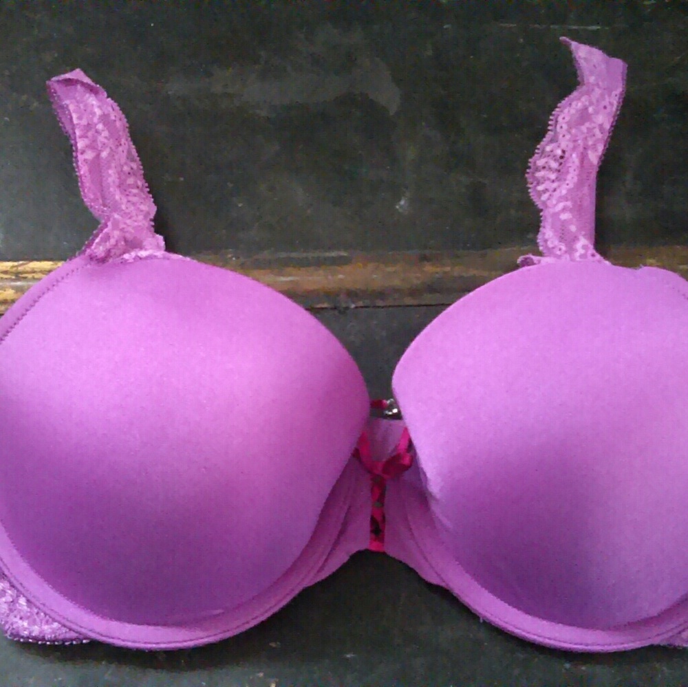 Euc Vs Bra Purple Crystal Drips Lace Up Size 34d - image 1
