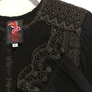 NWOT Johnny Was brown embroidered blouse jacket L