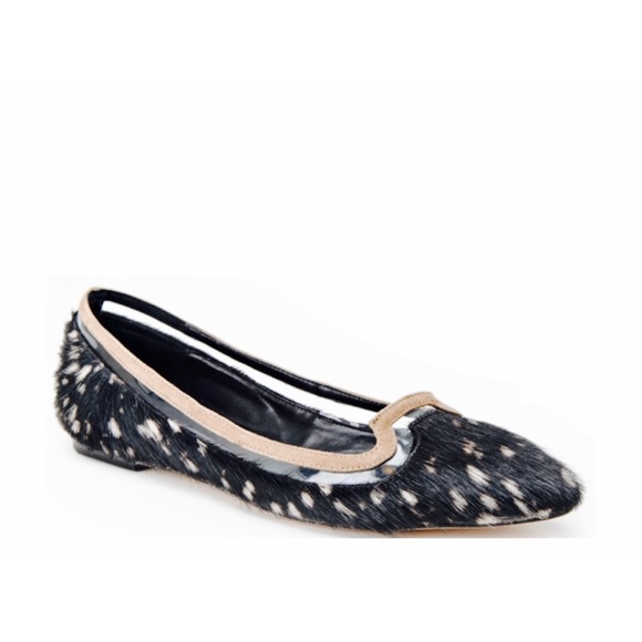Hair-on black and white leather flats
