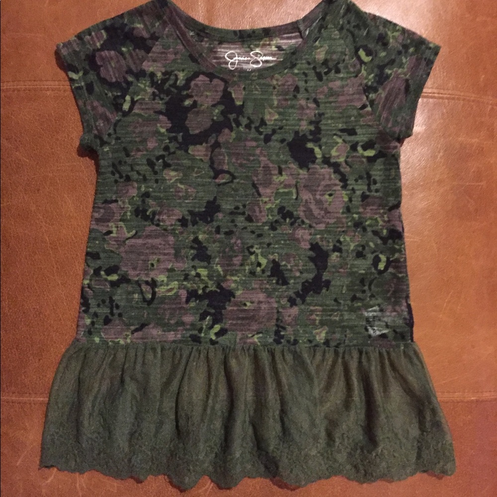 Jessica Simpson camo tunic with  lace. Girls med.