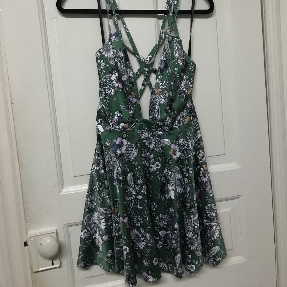 Printed low cut floral skater dress