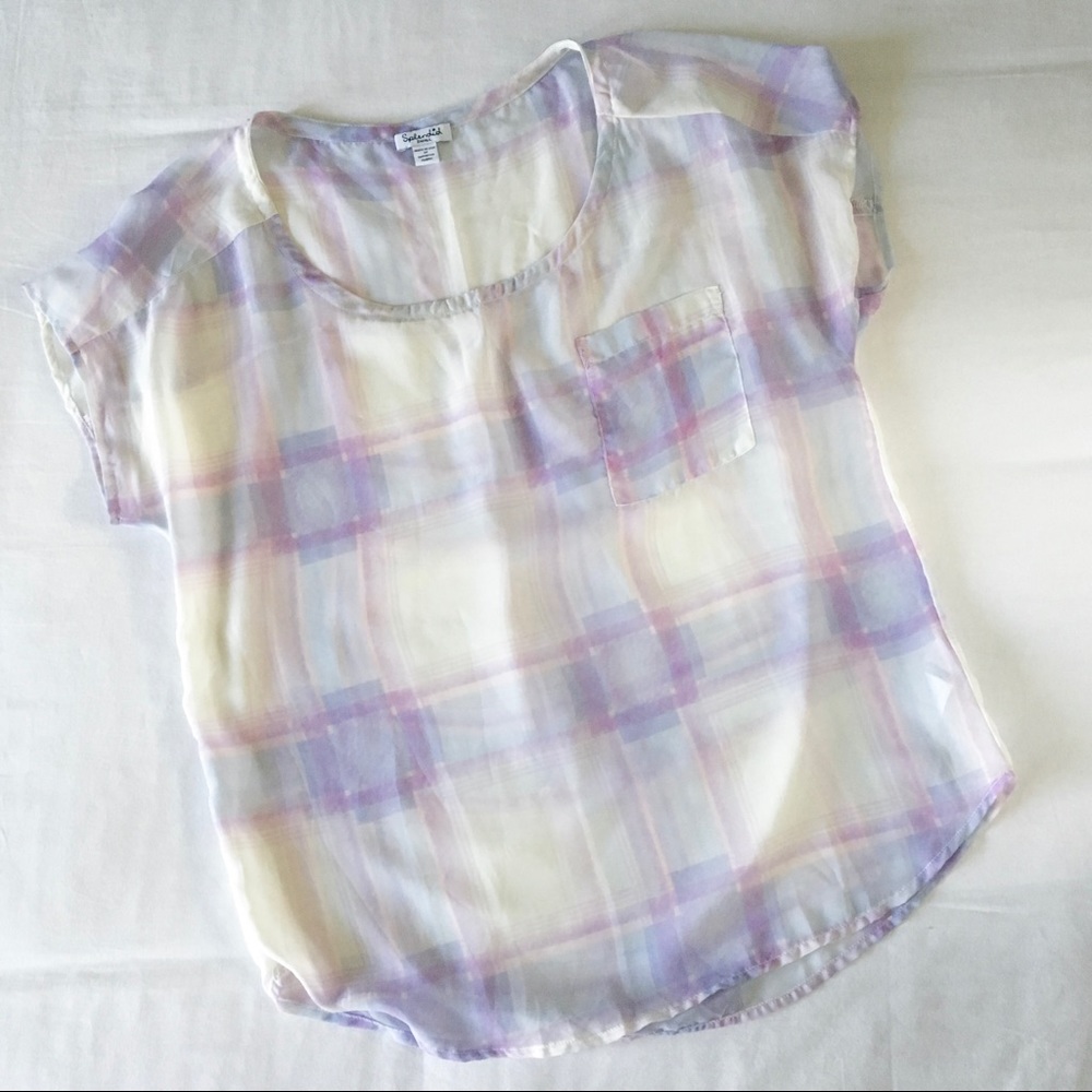 Splendid sheer plaid top